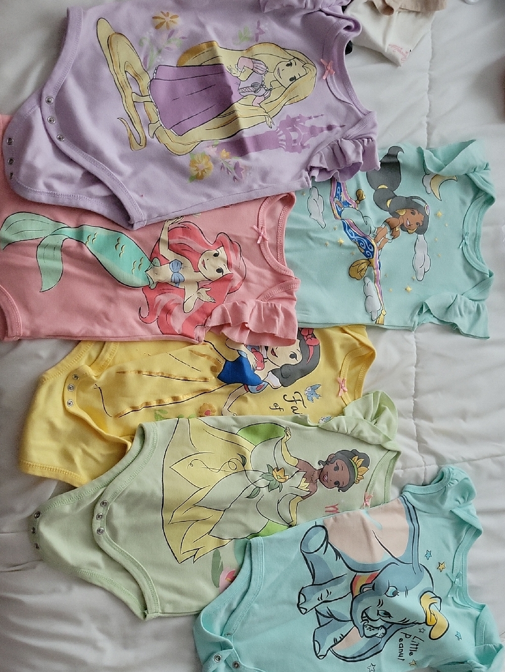 Girls Disney Princess Cotton One-Piece Bodysuit - 6- Pack